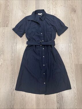 Vince Navy Short-Sleeve Shirt Midi Dress with Belt